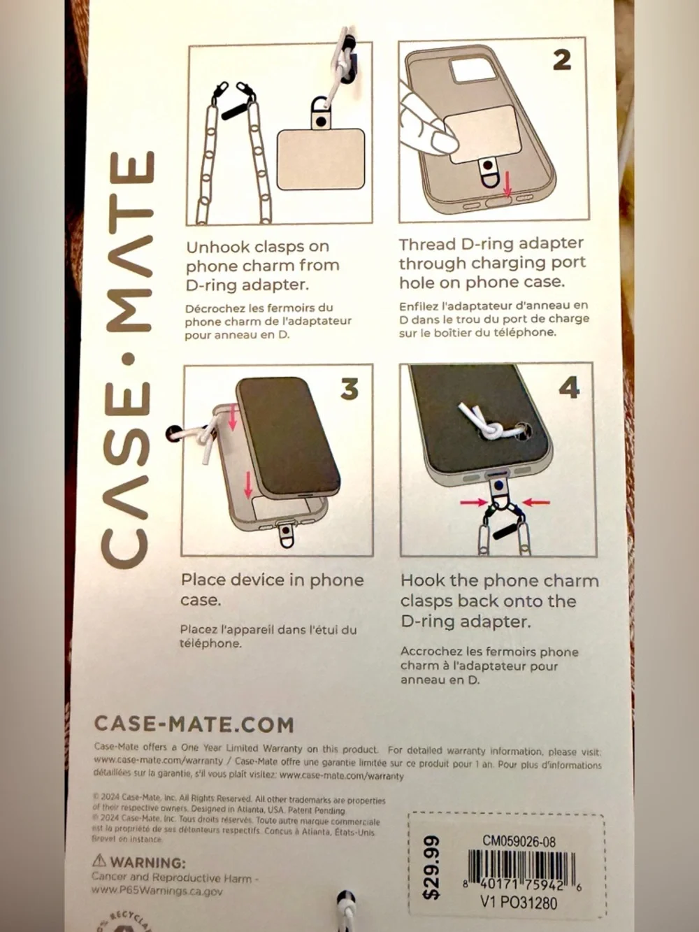 NWT Case-Mate Phone Charm Wristlet- Gold Chain with Taupe Leather